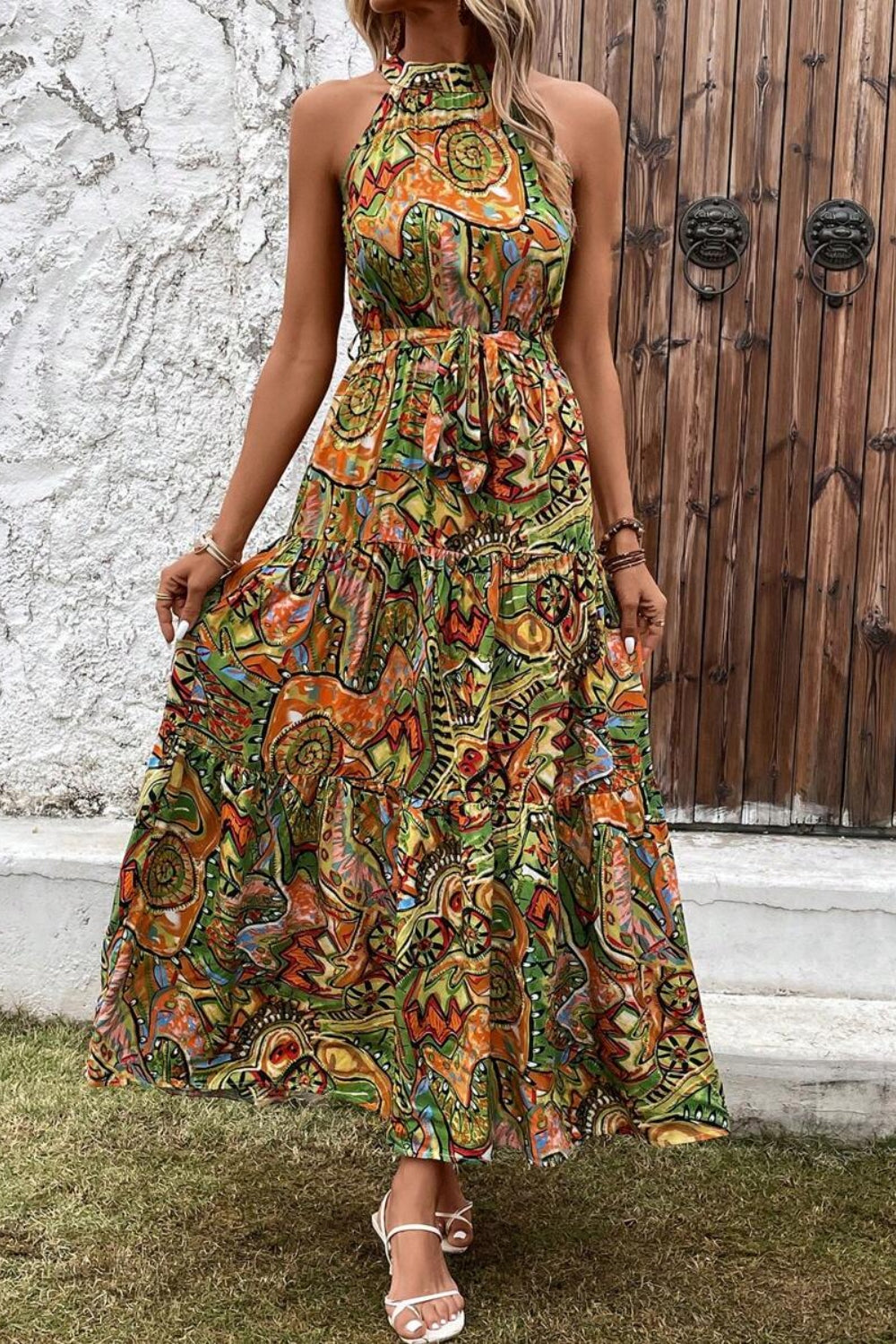 Tied Slit Floral Sleeveless Dress - store name